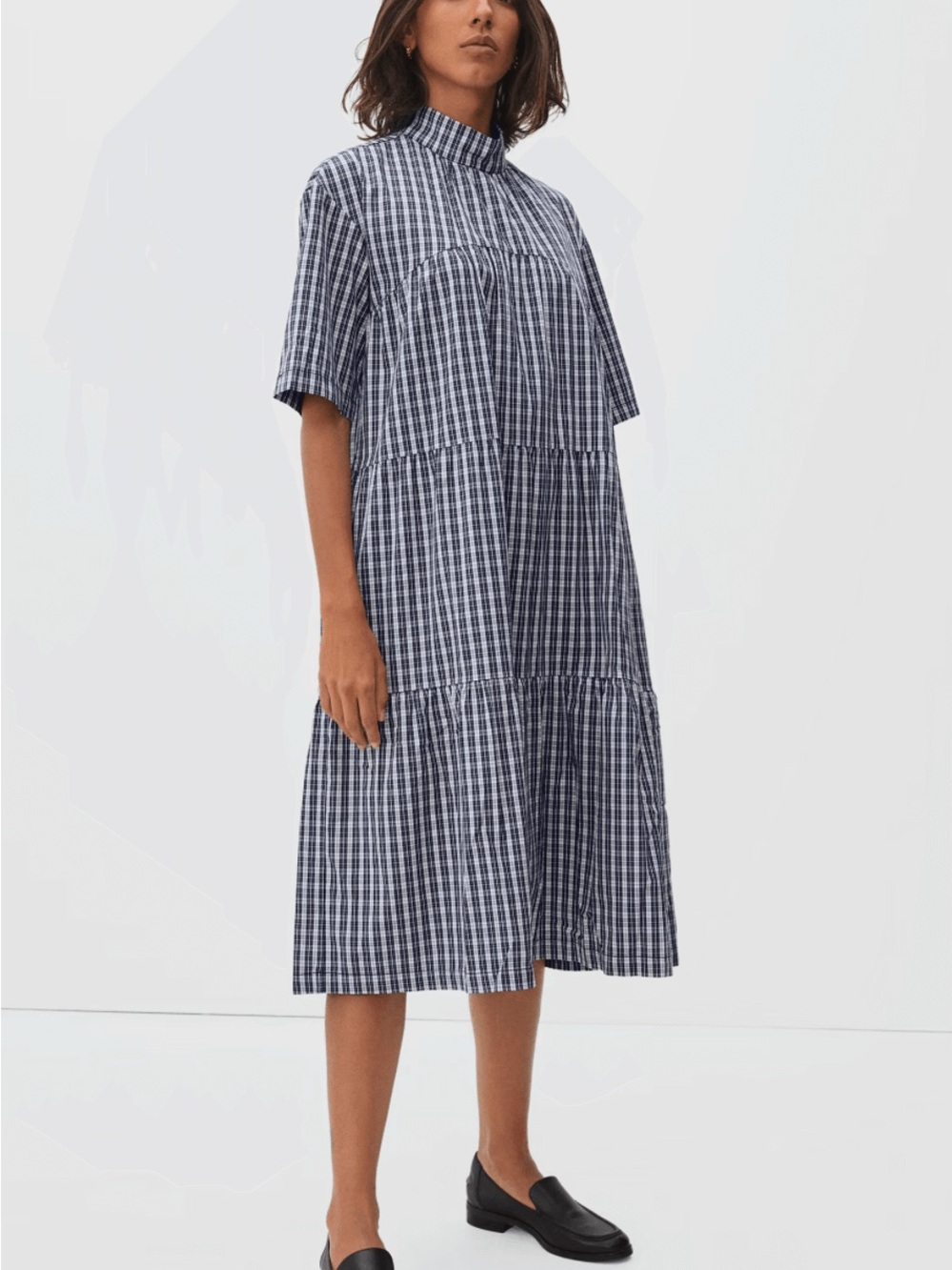 Everlane Navy and White Check Midi Dress
